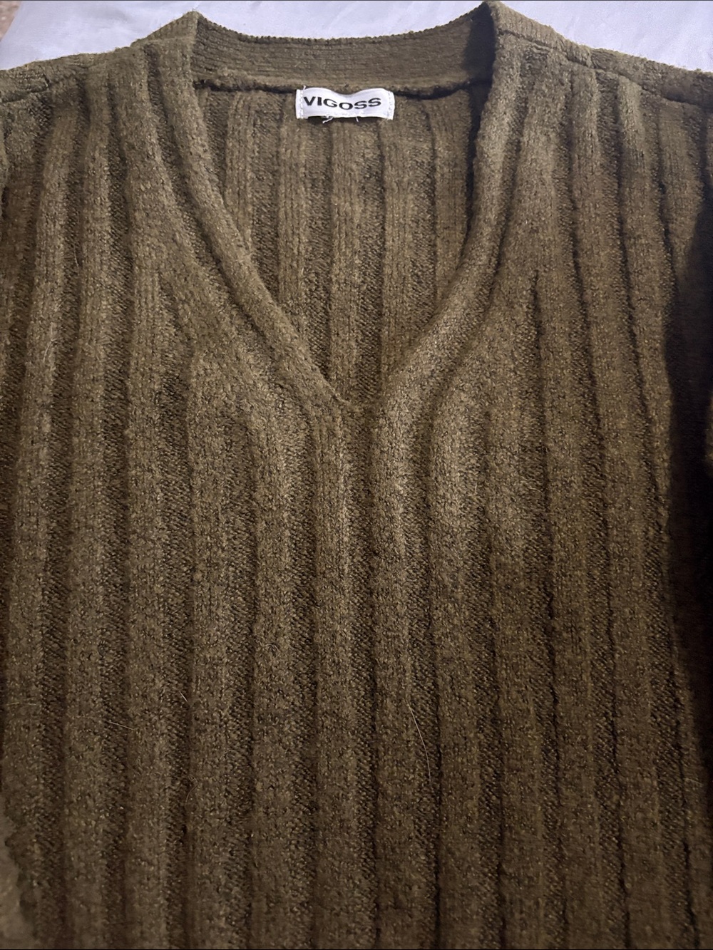 Vigoss Olive Ribbed V-Neck Sweater